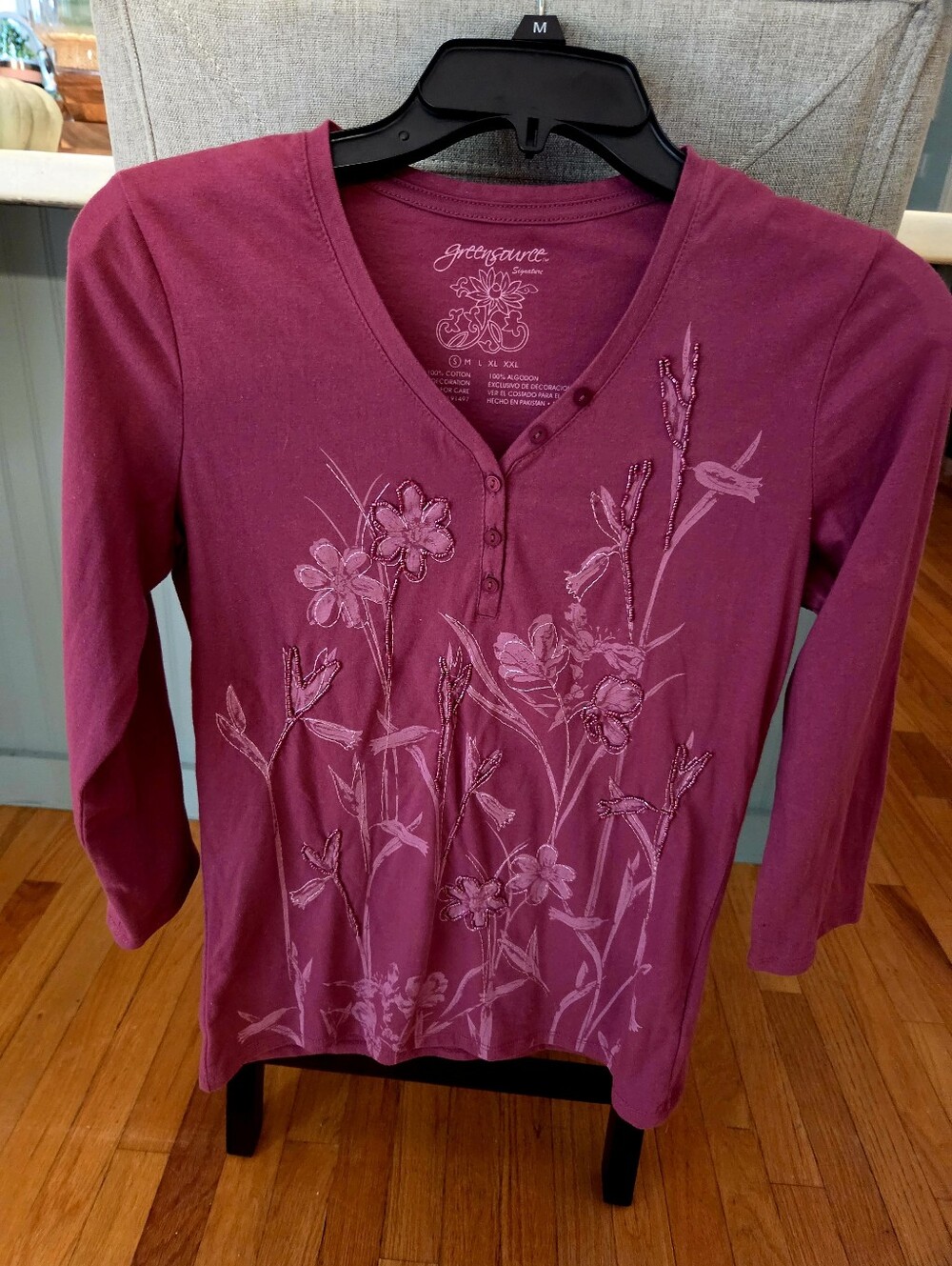 Women's Plum Henley Floral Long-Sleeve Top
